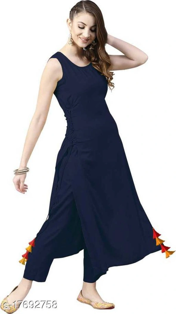 Women Rayon Solid Kurti - XXL, Navy Blue