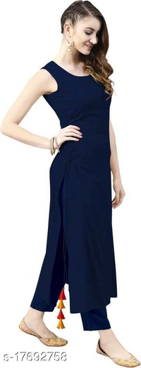 Women Rayon Solid Kurti - XXL, Navy Blue
