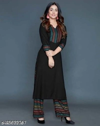 Rayon Kurta With Plazo For Women - L