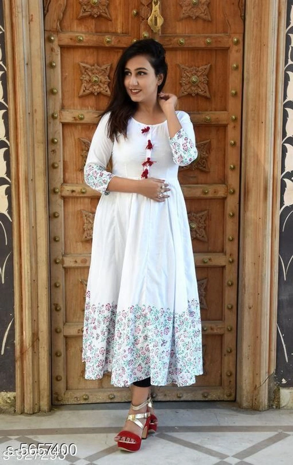 Women's Printed Rayon Anarkali Kurti - M