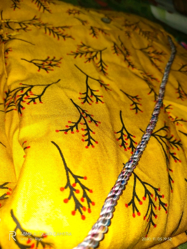 Women Rayon Gown Printed Yellow Kurti - L