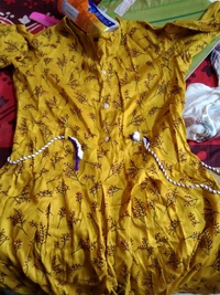 Women Rayon Gown Printed Yellow Kurti - L