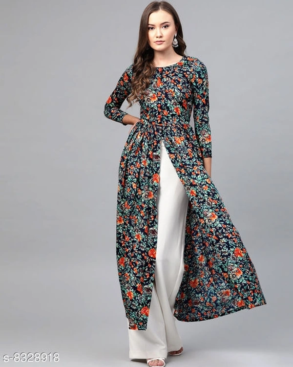 Stylish Navy Blue Floral Print Maxi Dress - S