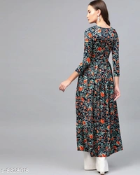 Stylish Navy Blue Floral Print Maxi Dress - XL