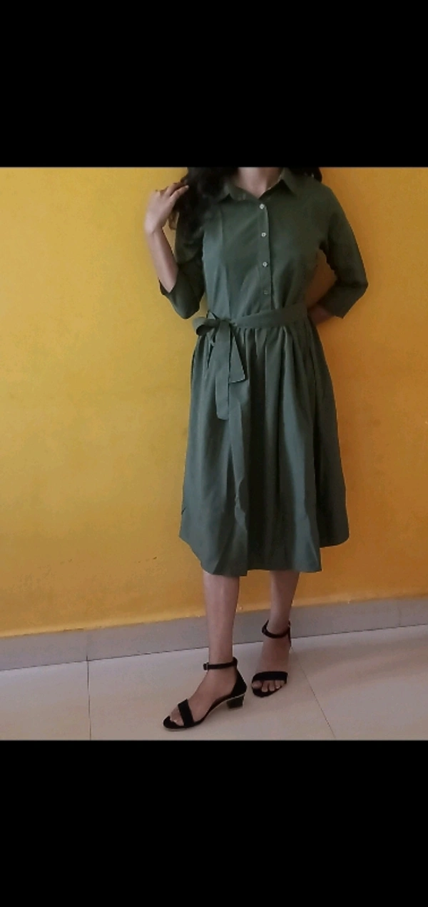 Women's Solid Olive Polyester Dress - S