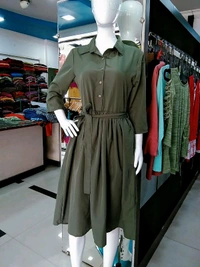 Women's Solid Olive Polyester Dress - S