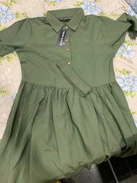 Women's Solid Olive Polyester Dress - S