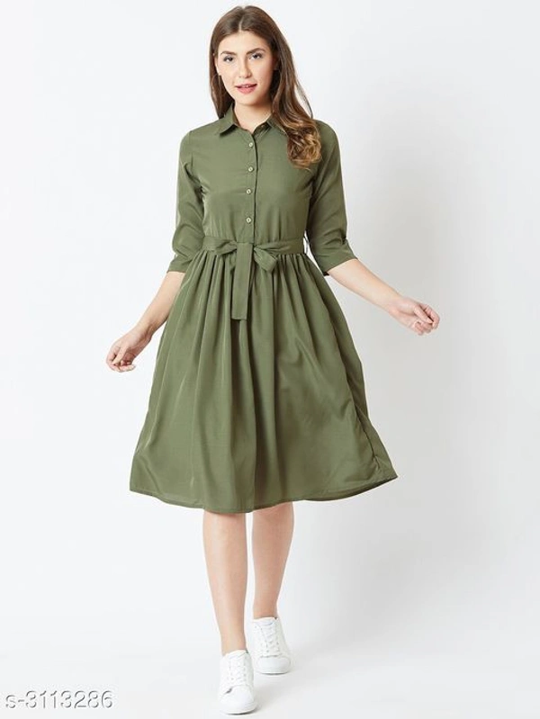 Women's Solid Olive Polyester Dress - XXL