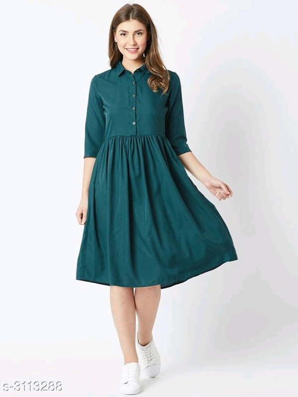 Women's Solid Teal Polyester Dress - M