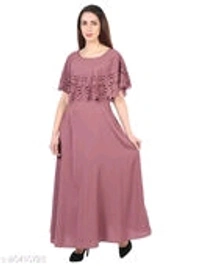 Women's Silk Crepe Round Neck Fit and Flare Maxi Dress - XL