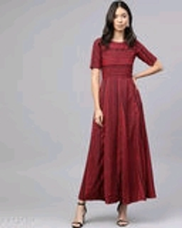 Maroon Aztec Borders Print Designer Maxi Dress - L