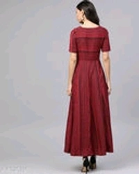Maroon Aztec Borders Print Designer Maxi Dress - L