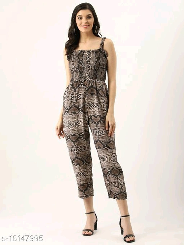 Brown Polyester Off-Shoulder Women Jumpsuit - XL