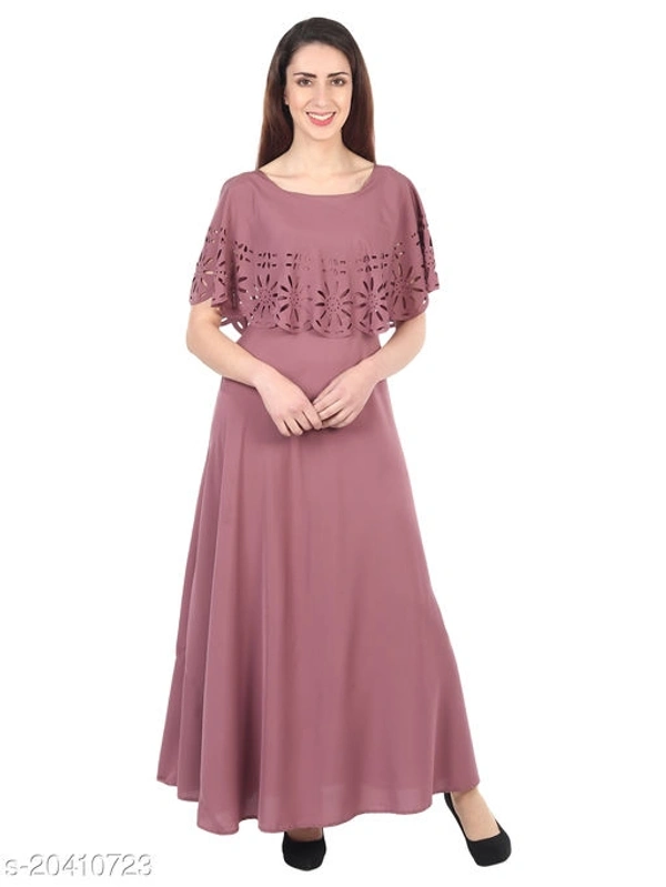 Women's Silk Crepe Round Neck Fit and Flare Maxi Dress - S, Different colours available