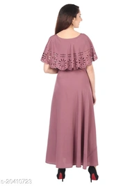 Women's Silk Crepe Round Neck Fit and Flare Maxi Dress - S, Different colours available