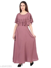 Women's Silk Crepe Round Neck Fit and Flare Maxi Dress - S, Different colours available