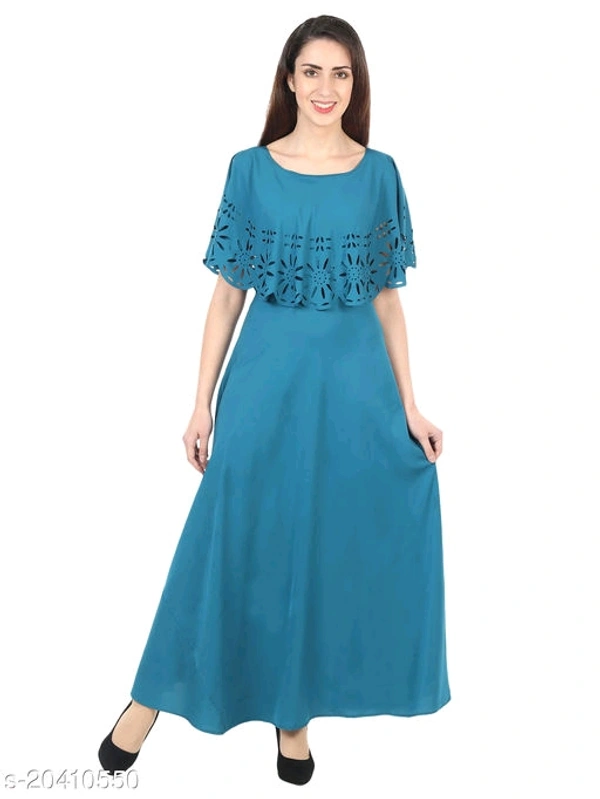  Women's Silk Crepe Round Neck Fit and Flare Maxi Dress - S, Different colours available
