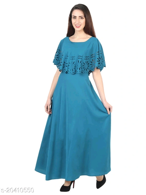  Women's Silk Crepe Round Neck Fit and Flare Maxi Dress - S, Different colours available
