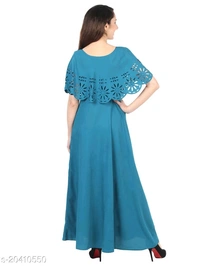  Women's Silk Crepe Round Neck Fit and Flare Maxi Dress - S, Different colours available