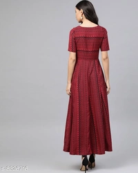 Maroon Aztec Borders Print Designer Maxi Dress - S