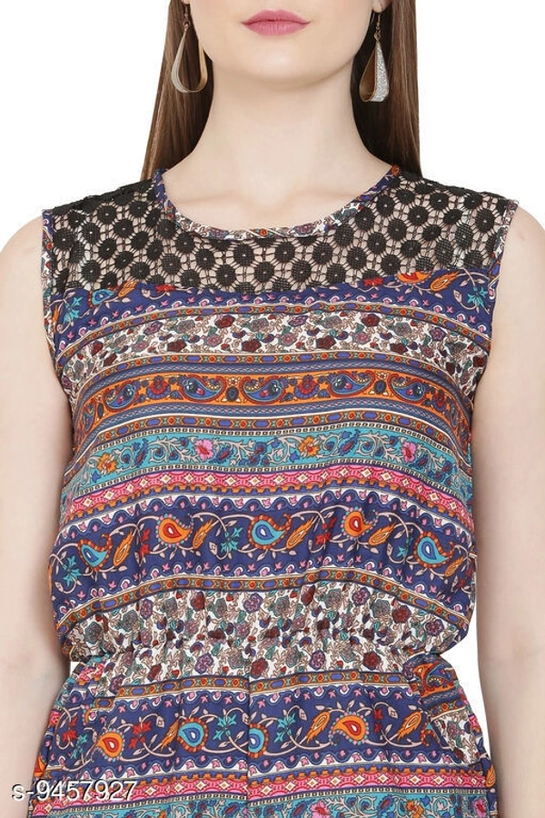 Crep Jaipuri jumpsuit with net Work - S