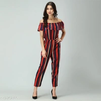  Elastic Waist Soft Ruffles Striped Jumpsuit - L