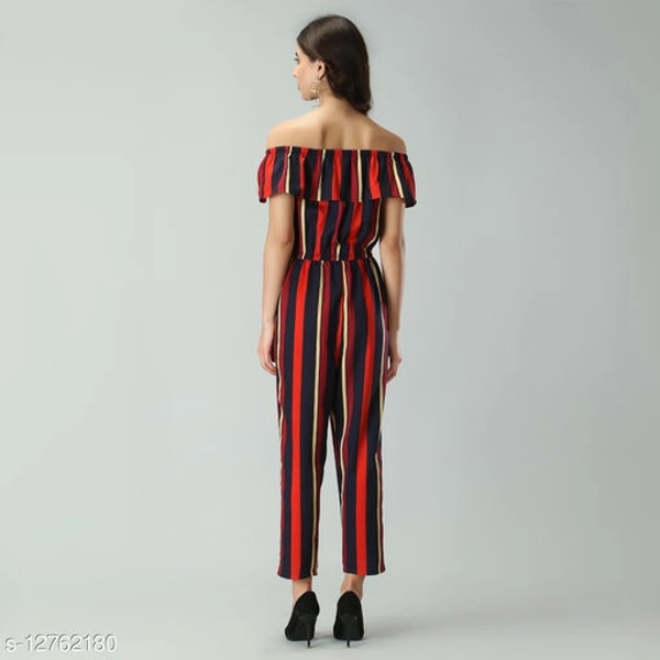  Elastic Waist Soft Ruffles Striped Jumpsuit - L