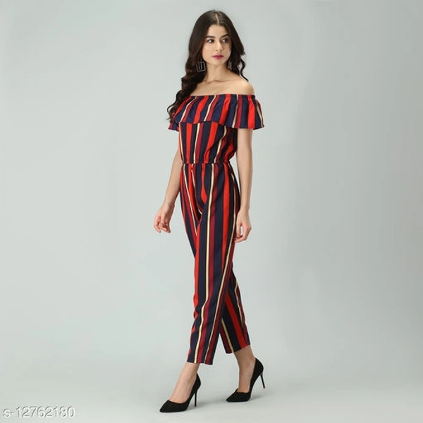  Elastic Waist Soft Ruffles Striped Jumpsuit - XL