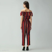  Elastic Waist Soft Ruffles Striped Jumpsuit - XL