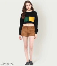 Neck Full Sleeves Crop Top - M
