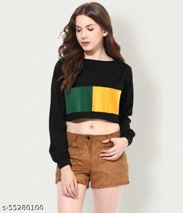 Neck Full Sleeves Crop Top - L