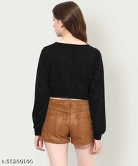 Neck Full Sleeves Crop Top - L