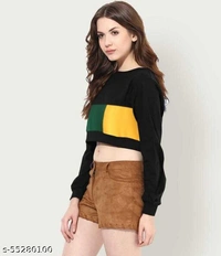 Neck Full Sleeves Crop Top - L