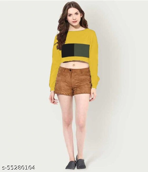 Neck Full Sleeves Crop Top - M