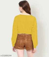Neck Full Sleeves Crop Top - L