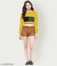 Neck Full Sleeves Crop Top - L