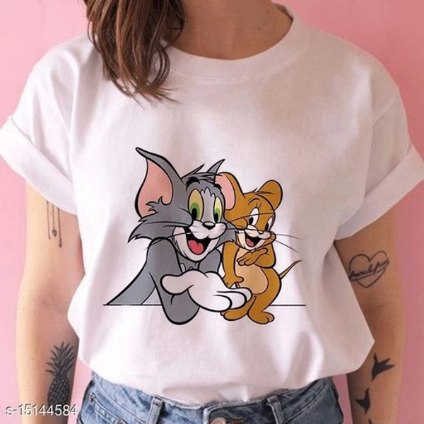 TRENDY PRINTED WHITE T-SHIRT  - S