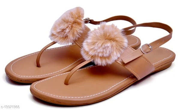 Women's Fur Peach Flats - 5