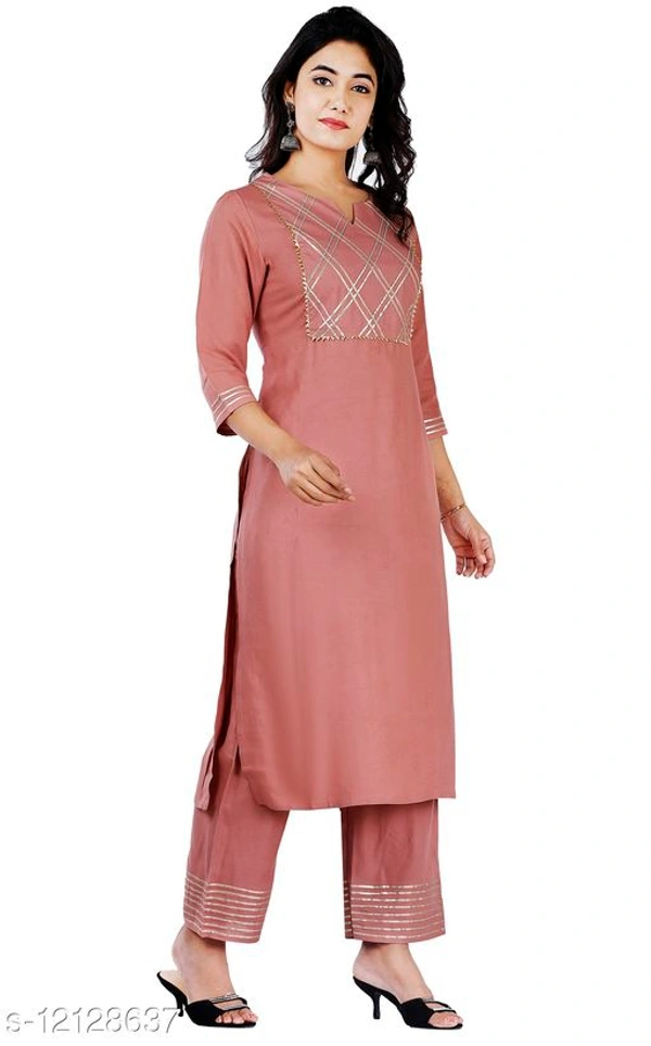Women's Embroidered Rayon Kurta with Palazzos - XL