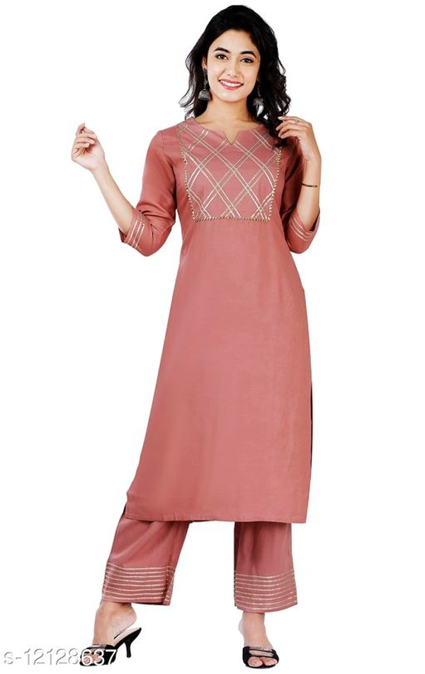 Women's Embroidered Rayon Kurta with Palazzos - 3XL