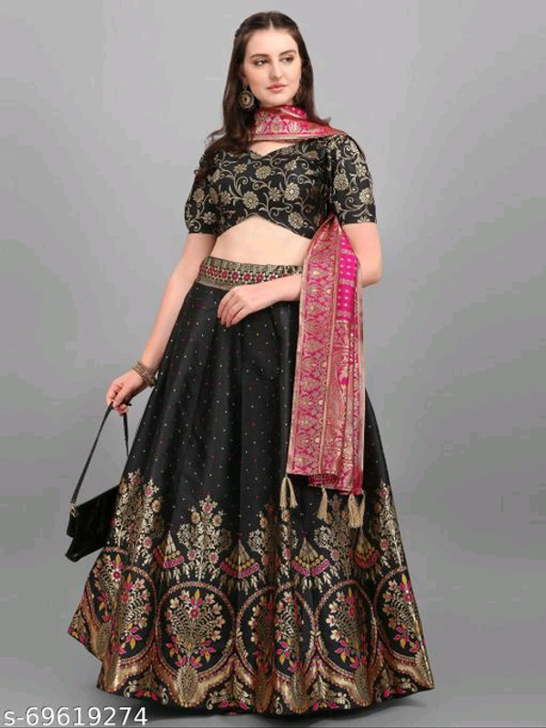 YSS Women Jacquard Woven Design Stitched Lehenga & Unstitched Blouse with Dupatta  - Semi Stitched