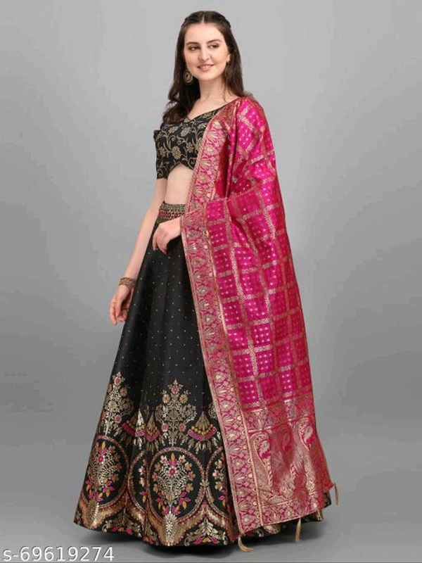 YSS Women Jacquard Woven Design Stitched Lehenga & Unstitched Blouse with Dupatta  - Semi Stitched