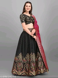 YSS Women Jacquard Woven Design Stitched Lehenga & Unstitched Blouse with Dupatta  - Semi Stitched
