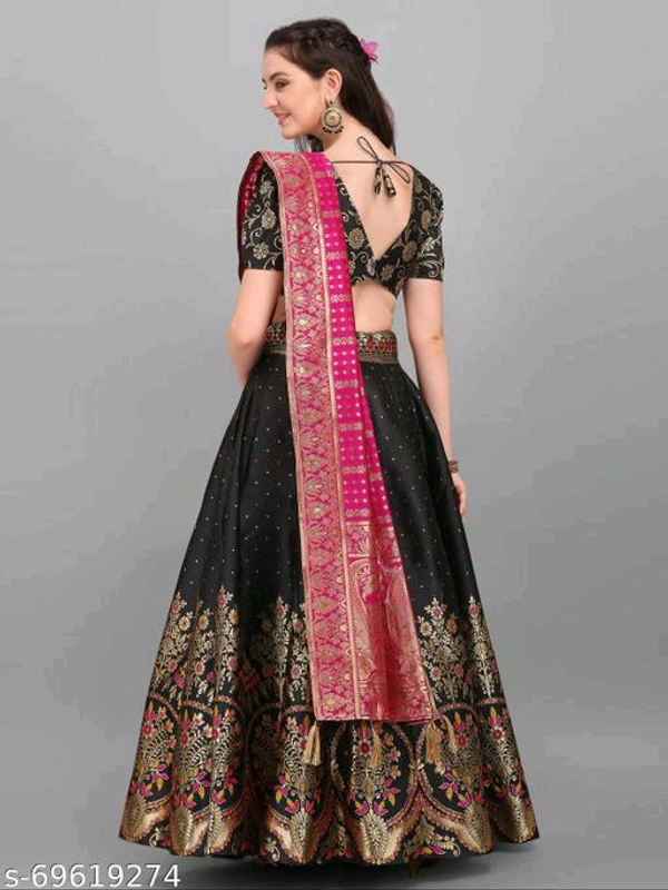 YSS Women Jacquard Woven Design Stitched Lehenga & Unstitched Blouse with Dupatta  - Semi Stitched