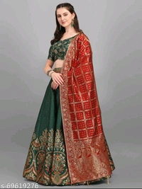 YSS Women Jacquard Woven Design Stitched Lehenga & Unstitched Blouse with Dupatta * - Semi Stitched