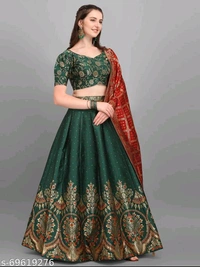 YSS Women Jacquard Woven Design Stitched Lehenga & Unstitched Blouse with Dupatta * - Semi Stitched