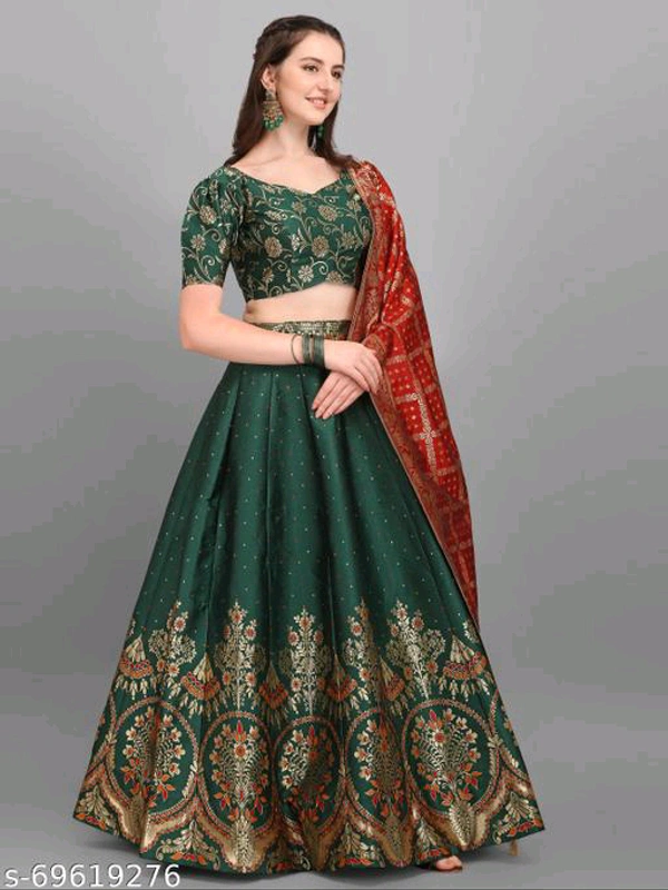 YSS Women Jacquard Woven Design Stitched Lehenga & Unstitched Blouse with Dupatta * - Semi Stitched