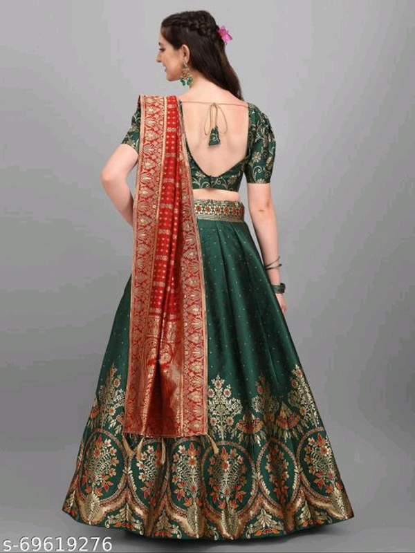 YSS Women Jacquard Woven Design Stitched Lehenga & Unstitched Blouse with Dupatta * - Semi Stitched
