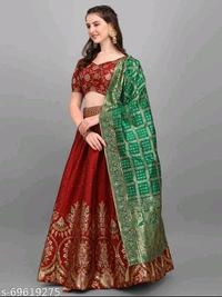 YSS Women Jacquard Woven Design Stitched Lehenga & Unstitched Blouse with Dupatta - Semi Stitched