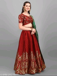 YSS Women Jacquard Woven Design Stitched Lehenga & Unstitched Blouse with Dupatta - Semi Stitched